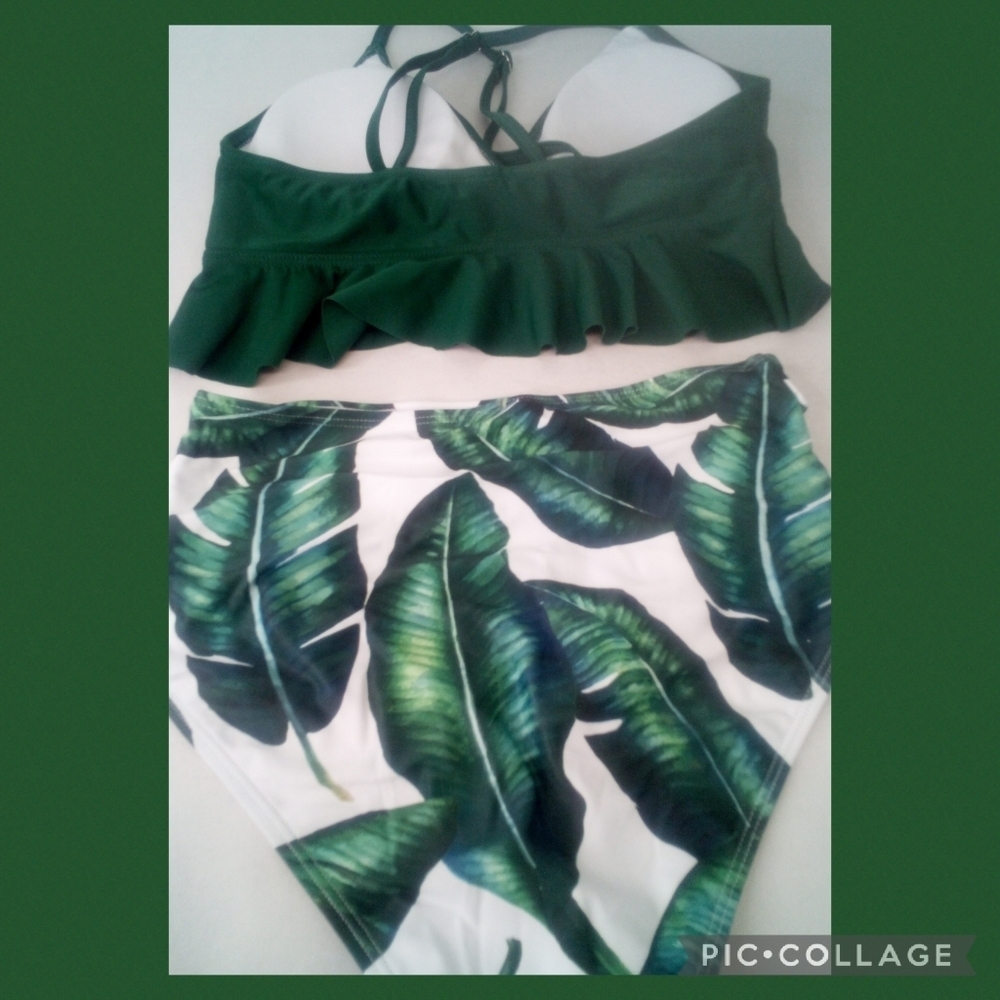 Green top leaf bottom swimsuit.43 - Picture 2 of 7